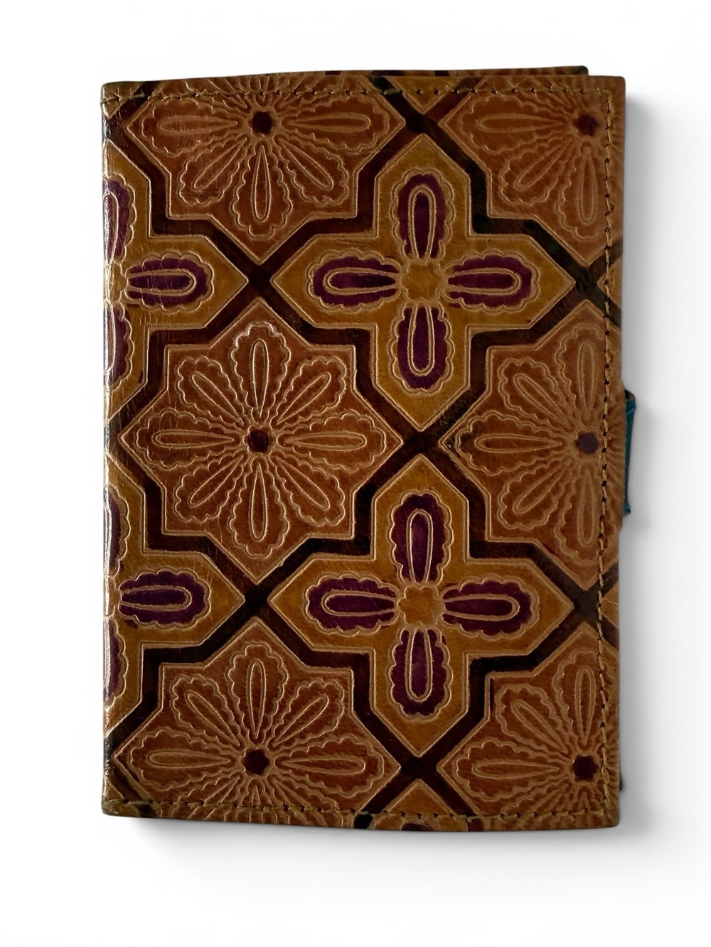 Vintage Hand-Tooled Leather Checkbook Cover Wallet Floral Geometric Snap Organiz - Picture 3 of 6